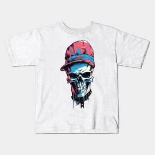 Goth meets vintage Loving this retro skull on spruce blue Kids T-Shirt